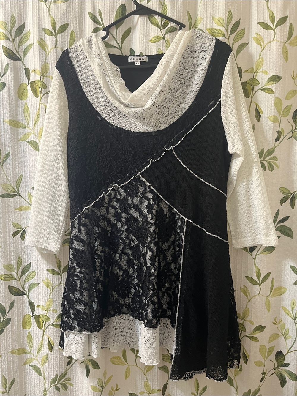 Adore Black and White Layered Lace Tunic